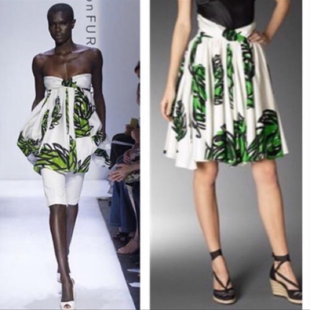 VTG Diane von Furstenberg DVF Artichoke Leaf Print Beaumont Skirt